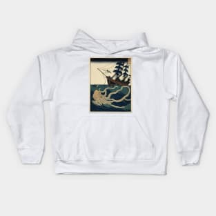 Giant Squid Attacking A Ship Kids Hoodie